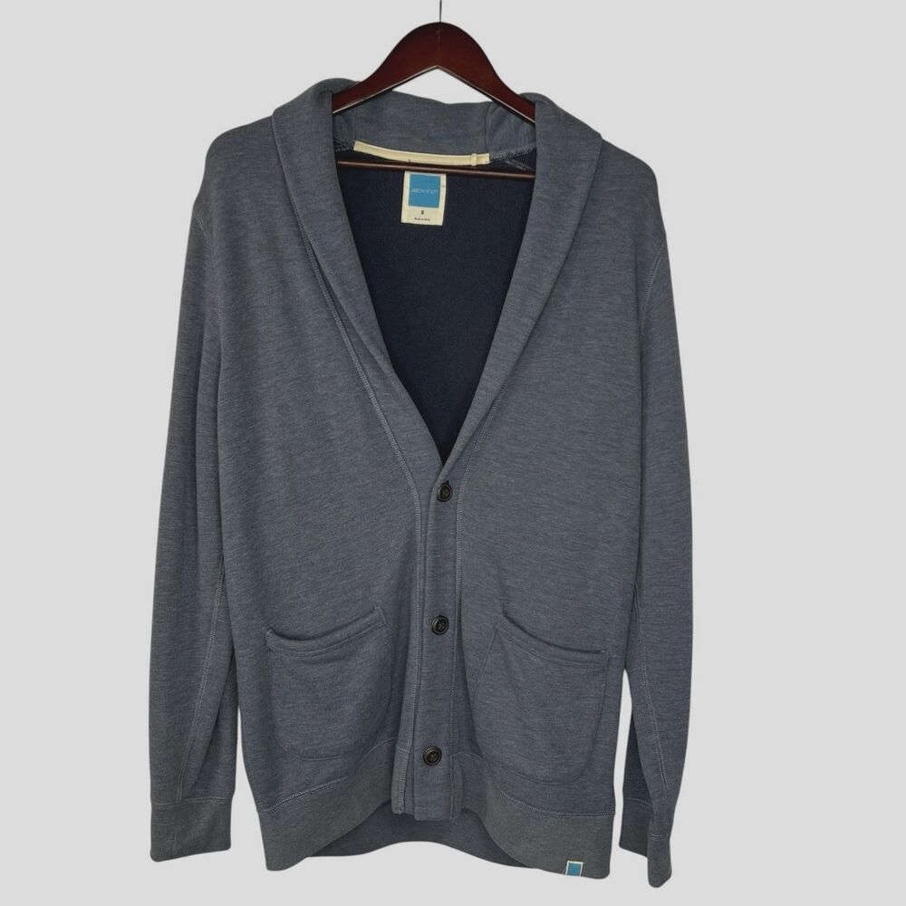Jason Scott Men’s Cardigan Size Medium Blue Brushed French Terry Soft Warm